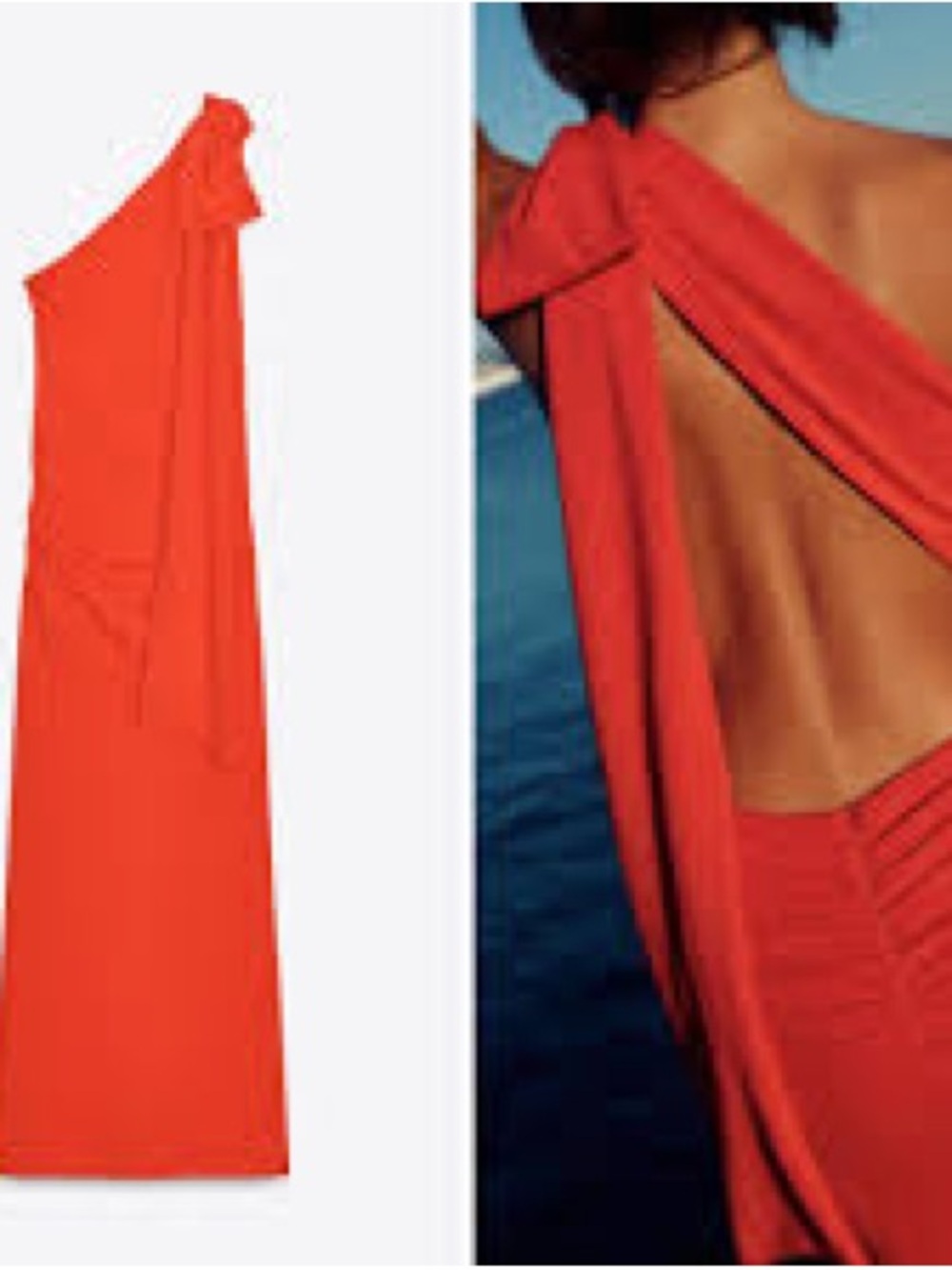 Zara One-Shoulder Red Maxi Dress with Bow Detail - Picture 7 of 10